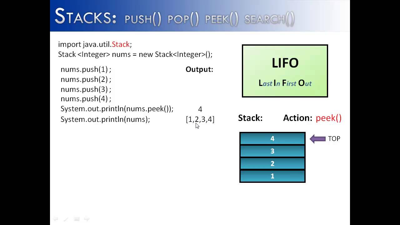 Push and pop in stack in java
